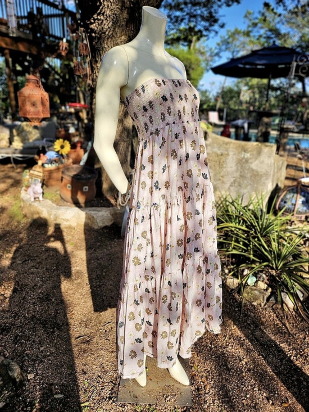 Talulah Strapless Tiered Cotton Maxi Dress Floral Pink Size Medium